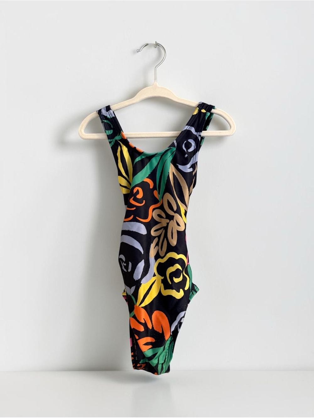 Navy Floral One-Piece Swimsuit with Multicolor Blooms
